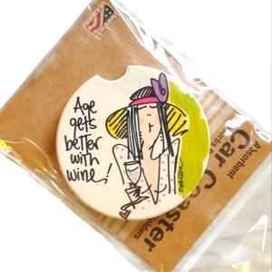 Counter Art "Age gets better with wine!" Absorbent Car Coaster